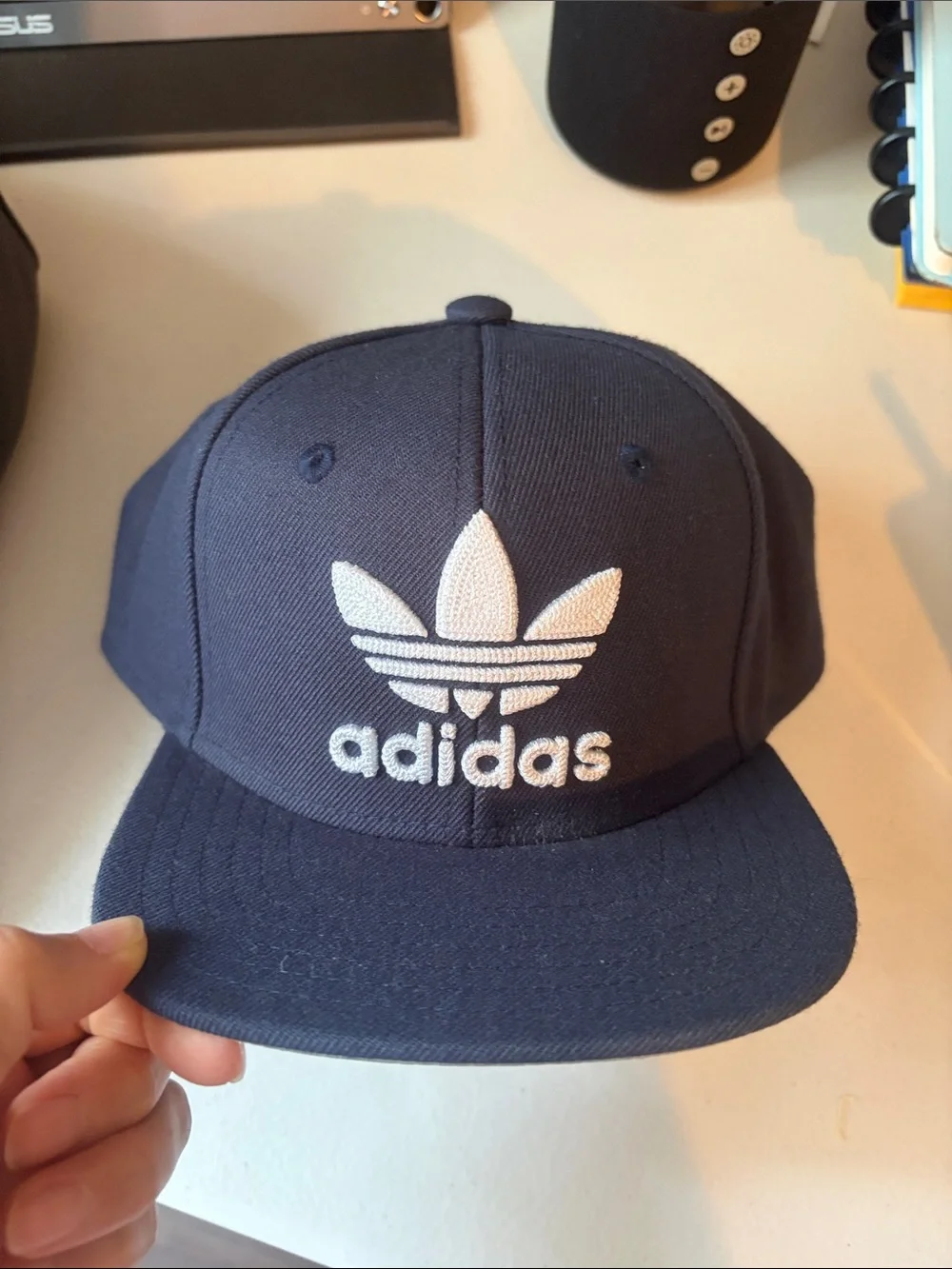 adidas Navy Blue and White Trefoil Snapback Cap youth